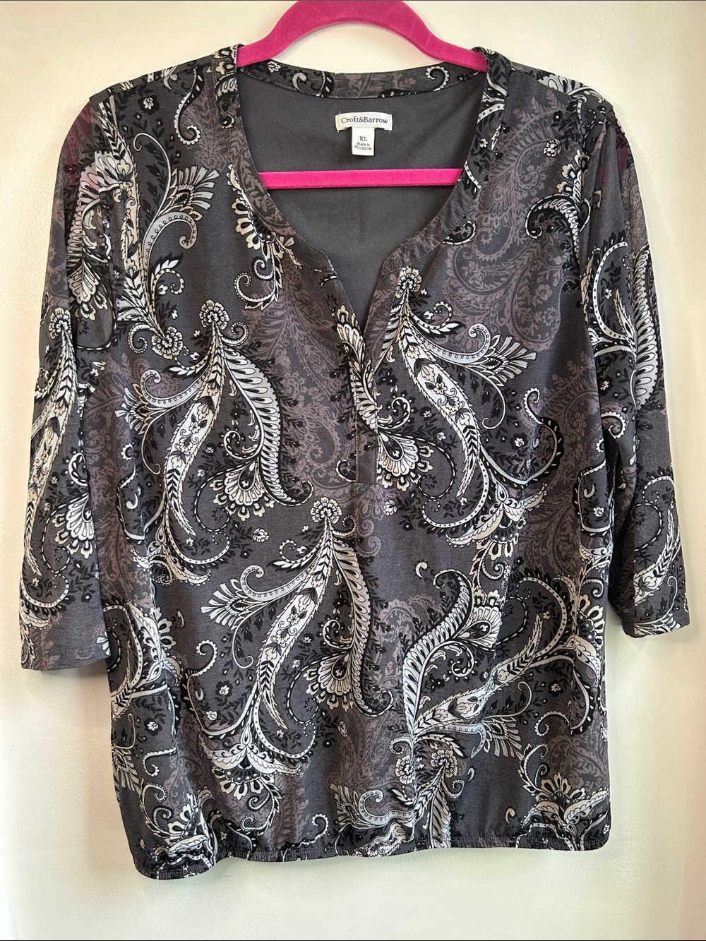 croft & barrow Black Paisley Split V-Neck Tunic